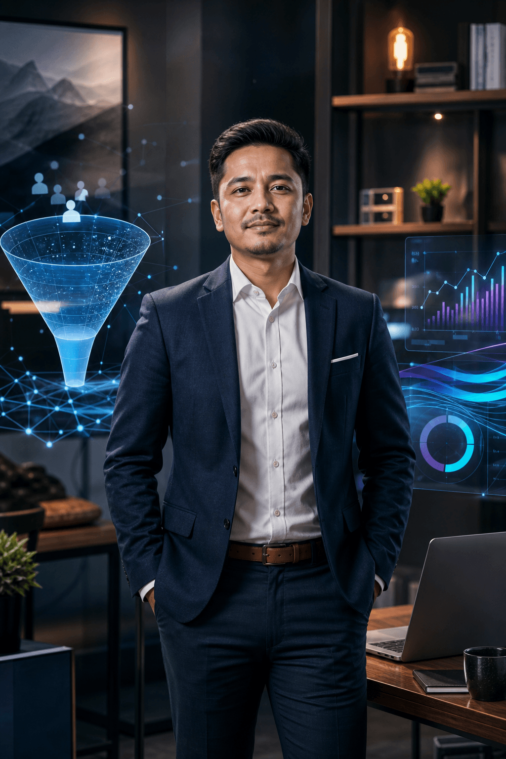 AI marketing consultant in a premium digital strategy setting